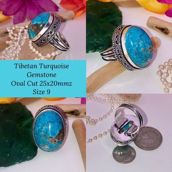 Majestic❗️Tibetan Turquoise Gemstone Chunky Handmade Ring - Picture 5 of 5